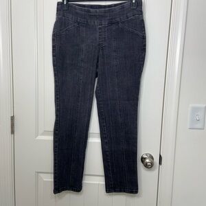 NWOT Denim & Co women’s black gray elastic waistband pull on denim jeans size 8P